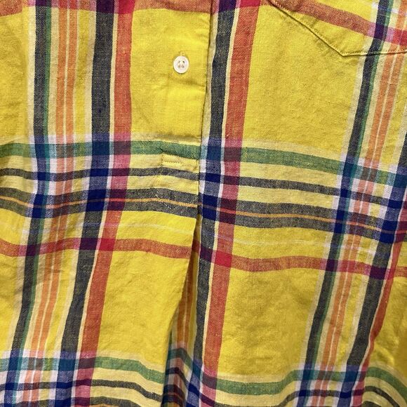 Lauren Ralph Lauren Womens Shirt Linen L Yellow Plaid Long Sleeve Button Up - Picture 5 of 7